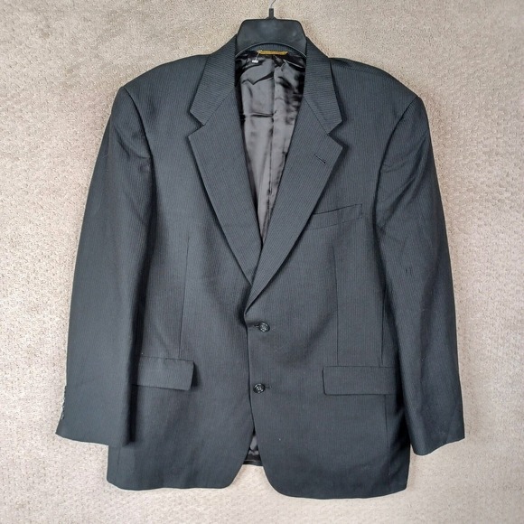 Hart Schaffner Marx Jacket Mens 43R Black Striped Blazer‎ Wool Gold Trumpeter
